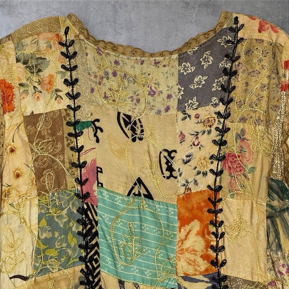 MSAS Y2K Patchwork Embroidered Top Womens L  Ruffle Hem Boho Hippie Festival 90s - Picture 6 of 9